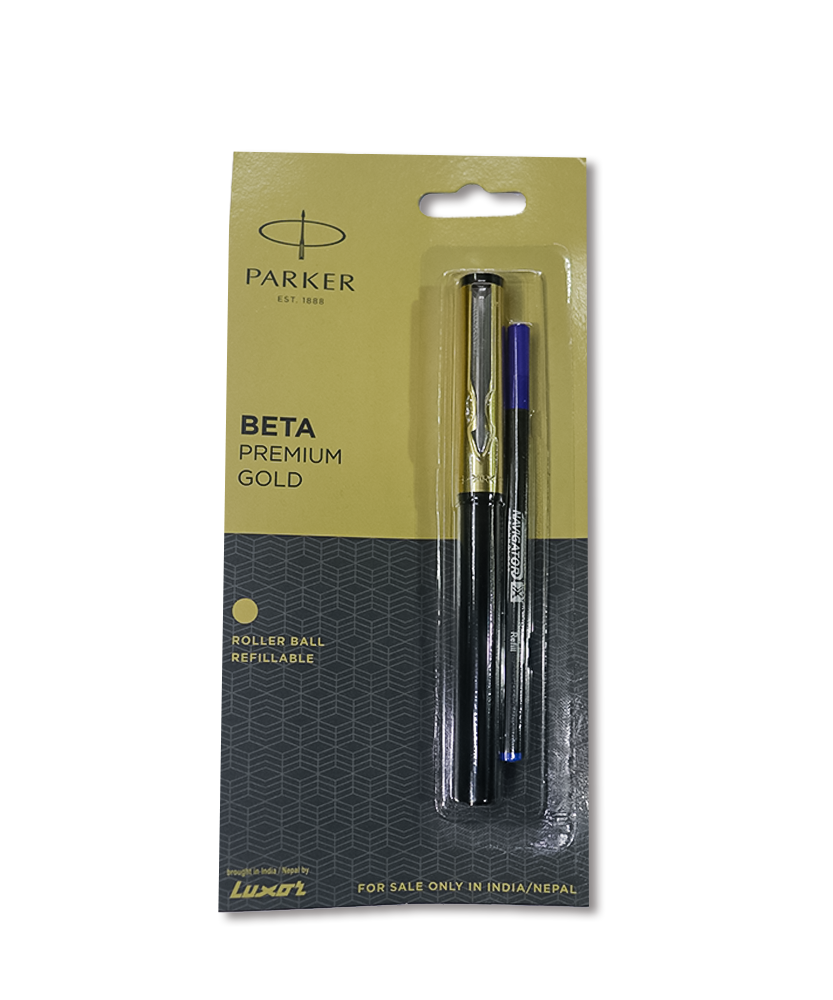 Parker Beta Premium Silver Stainless Gold Trim Roller Ball Pen