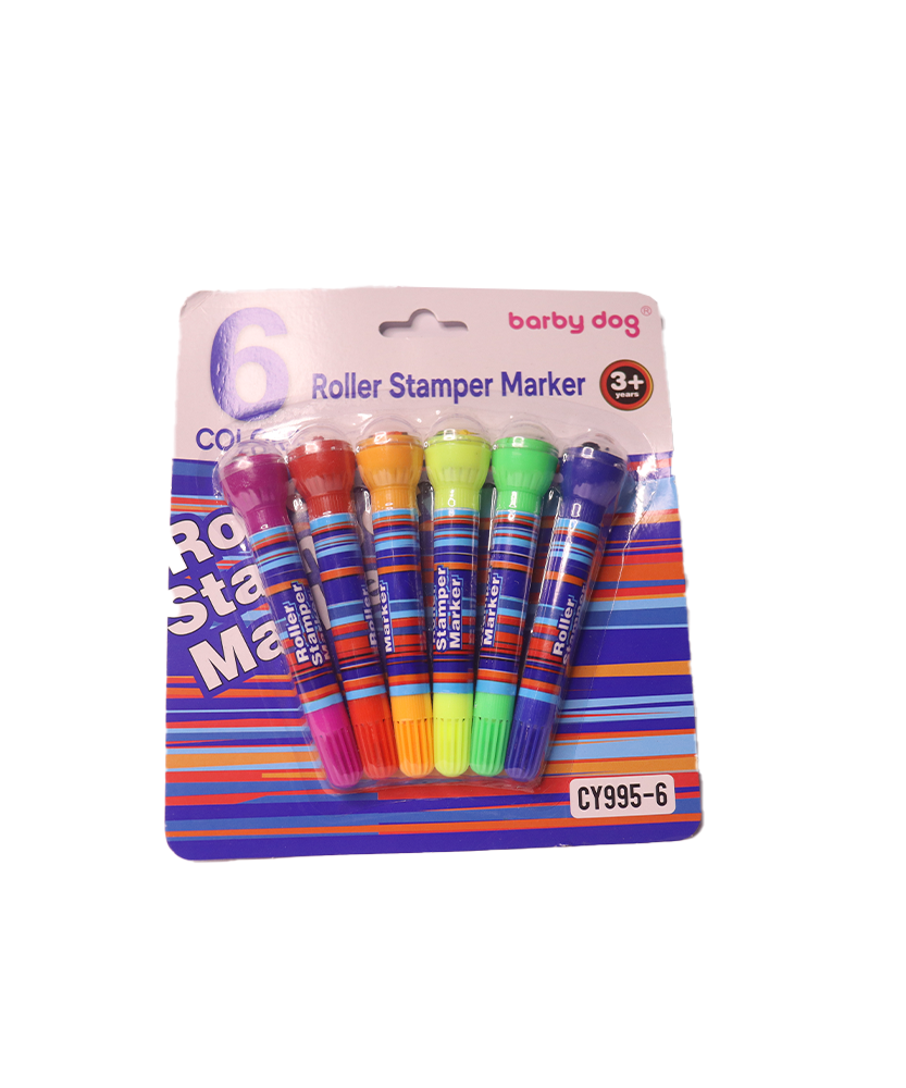 Cursive Letter_ly 6 Pcs of 2-in-1 Roller Stamper Marker Pen Set