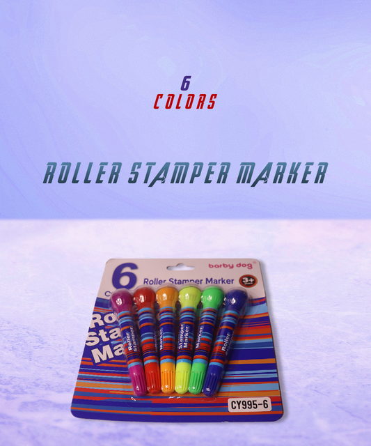Cursive Letter_ly 6 Pcs of 2-in-1 Roller Stamper Marker Pen Set