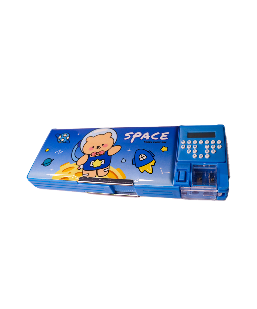 Space Edition Magnetic Pencil Box with Calculator & Dual Sharpener for Kids for School