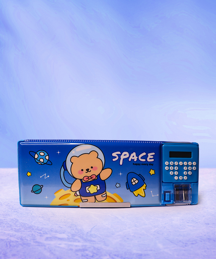 Space Edition Magnetic Pencil Box with Calculator & Dual Sharpener for Kids for School